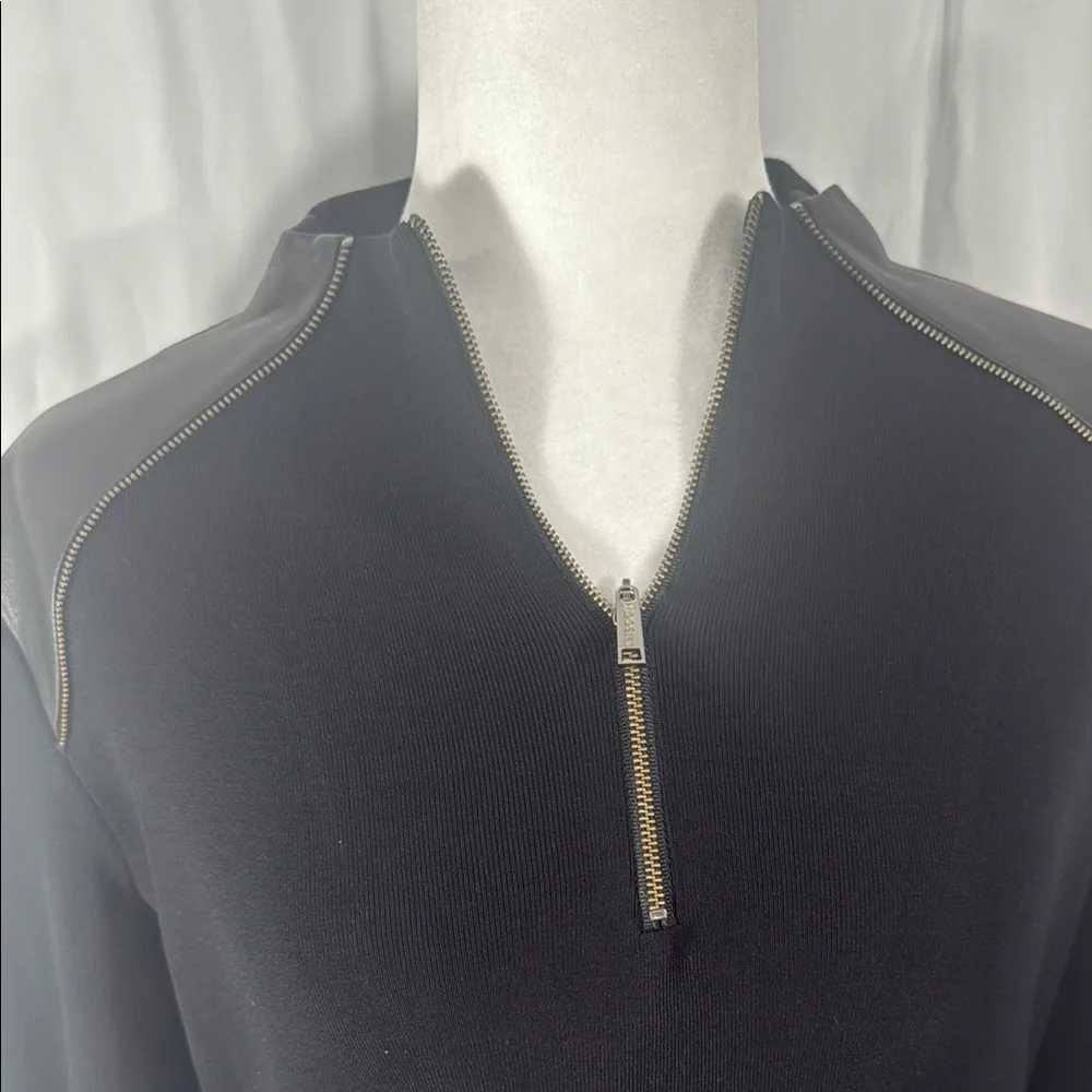 MISOOK BLACK SHIFT DRESS LEATHER TRIM ZIPPER PM NWT - Picture 4 of 11